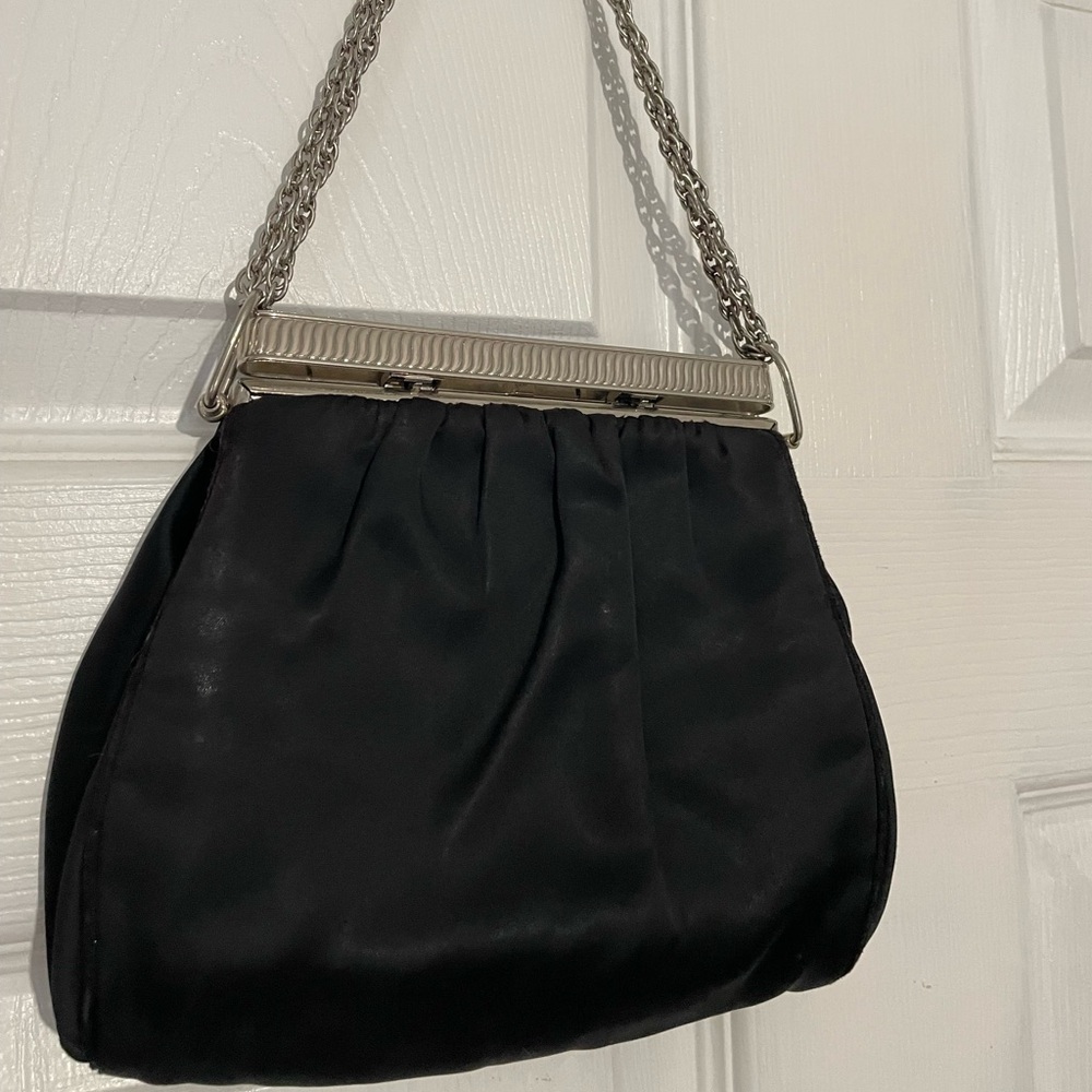 Vintage Satin Purse with silver Chain Strap